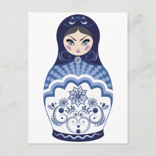 Cartão Postal Blue Matryoshka Doll