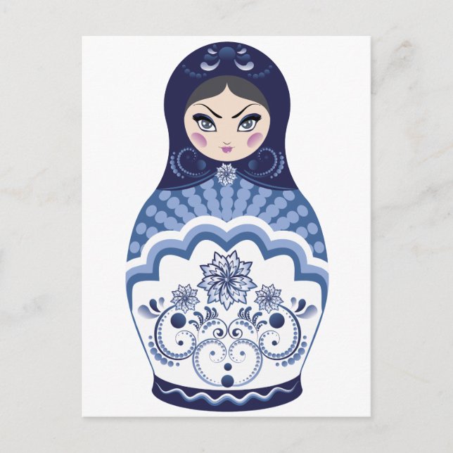 Cartão Postal Blue Matryoshka Doll (Frente)
