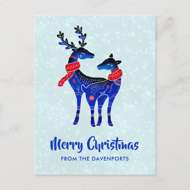 Cartão Postal Blue Nordic Christmas Reindepaer (Frente)