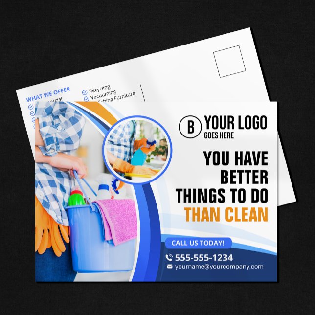 Cartão Postal Blue Orange House Clearing Janitorial Maid Service (Criador carregado)