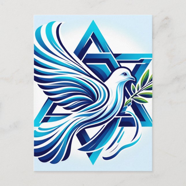 Cartão Postal Blue Peace Dove e Star of David (Frente)