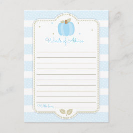 Cartão Postal Blue Pumpkin Baby Boy Palavras de Chá de conselhos
