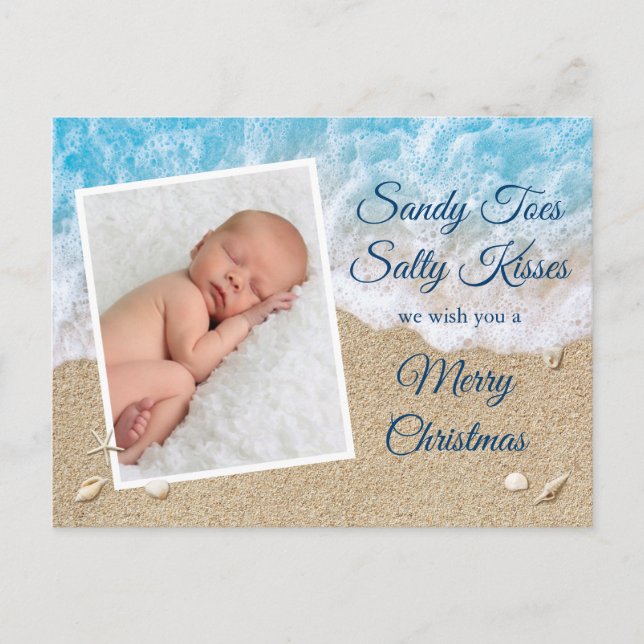 Cartão Postal Blue Sandy Toes Salty Kisses Feliz Natal (Frente)