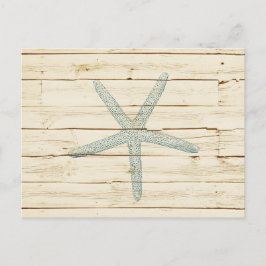 Cartão Postal Blue Starfish Faux Cream Wood Beach