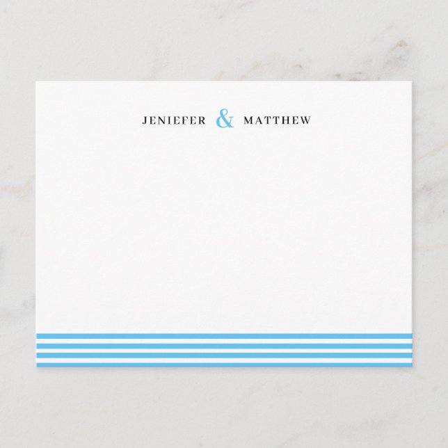 Cartão Postal Blue Stripes Couples Personalized Statione (Frente)