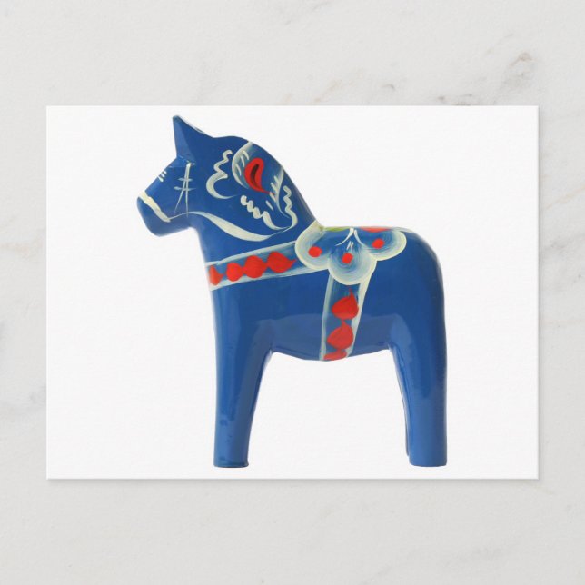 Cartão Postal Blue Swedish Dala Horse (Frente)