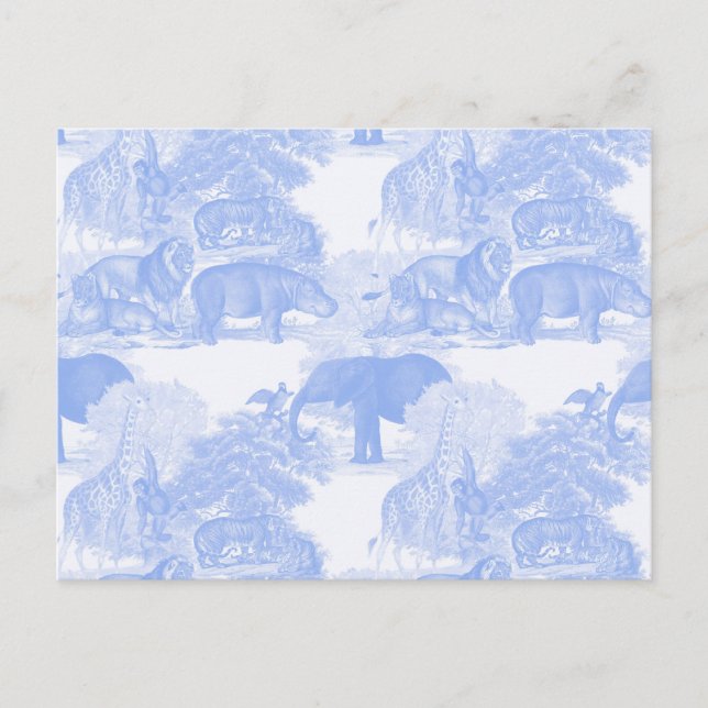 Cartão Postal Blue Toile Selgle Animais Safari Chinoiserie (Frente)