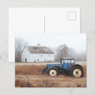 Cartão Postal Blue Trator Barn e Field