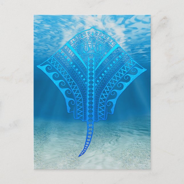 Cartão Postal Blue Tribal Stingray (Frente)