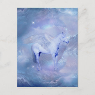 Cartão Postal Blue Unicorn com fantasia de asas