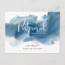 Cartão Postal Blue Watercolor, Adiamento de Anúncio de Casamento
