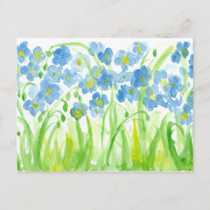 Cartão Postal Blue Watercolor Flores Selvagens Linho Botânico
