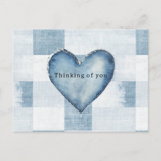 Cartão Postal Blue White Denim Jean Heart Personalization Name (Frente)