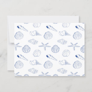 Cartão Postal Blue White Mand Drawn Sea Shels Beach Summer