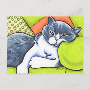 Cartão Postal Blue White Shorthair Cozy Off-Leash Art™