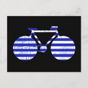 Cartão Postal blue & white striped bicycle