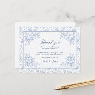 Cartão Postal Blue & White Vintage Floral Wedding Thank you card