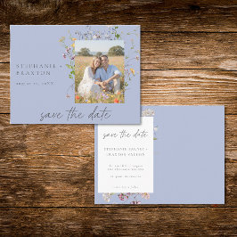 Cartão Postal Blue Wildflower Garden Elegant Photo Save the Date