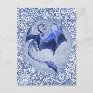 Cartão Postal Blue Winter Dragon Fantasy Art