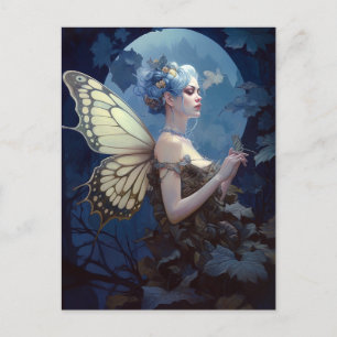 Cartão Postal Blue Woodland Fairy Fantasy Art