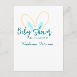 Cartão Postal Blue yellow baby shower name date animal ear cute