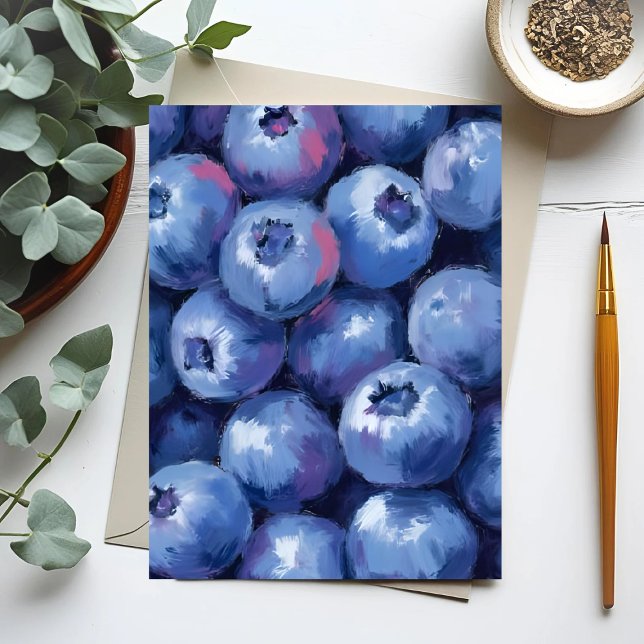 Cartão Postal Blueberries | Fruit Watercolor Painted (Criador carregado)