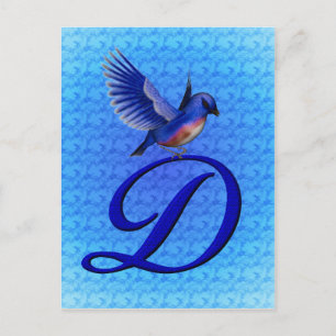 Cartão Postal Bluebird Monograma Inicial D Elegante