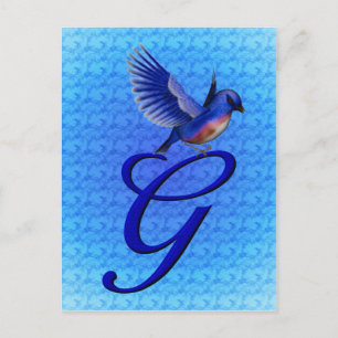 Cartão Postal Bluebird Monograma inicial G Elegante