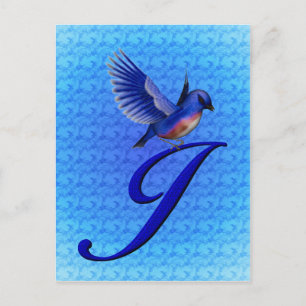Cartão Postal Bluebird Monograma Inicial J Elegante