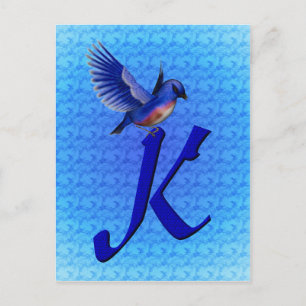 Cartão Postal Bluebird Monograma inicial K Elegante