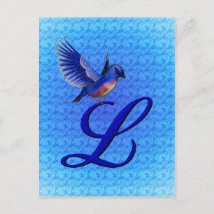 Cartão Postal Bluebird Monograma Inicial L Elegante