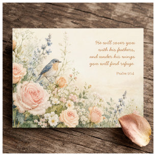 Cartão Postal Bluebird & Roses Salmo 91:4 Escritura