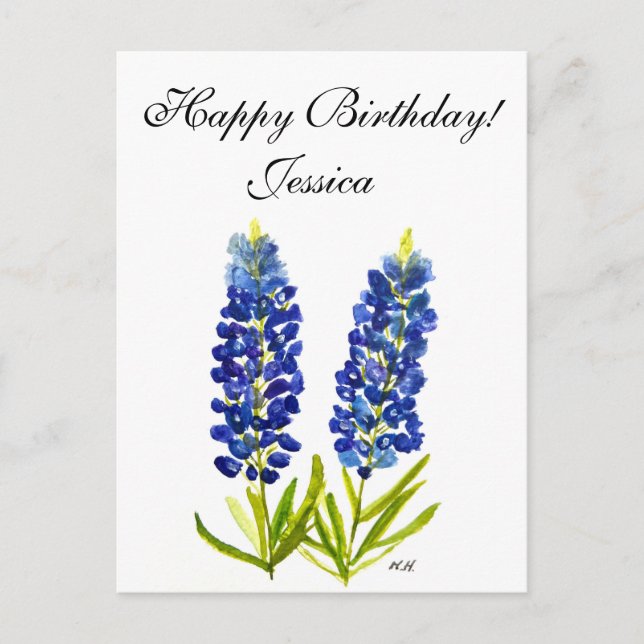 Cartão Postal Bluebonnets Flores do Estado do Texas Aquarela Lup (Frente)