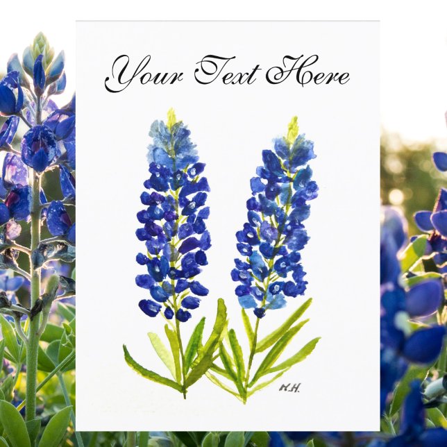Cartão Postal Bluebonnets Texas State Flowers Lupine Watercolor (Criador carregado)
