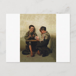 Cartão Postal Bluffing ~ Calçado Shine Boys tocando pôquer (1885