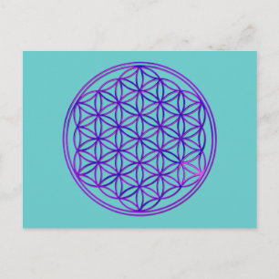 Cartão Postal Blume des Lebens / Flor Da Vida   azul rosa