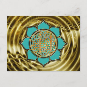Cartão Postal Blume des Lebens Lotus - türkis / ondas de ouro