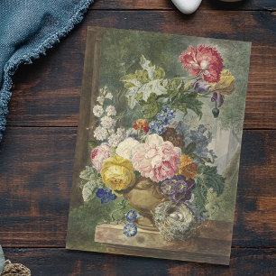 Cartão Postal Blumenstrauß em einer Vase mit Vogelnest