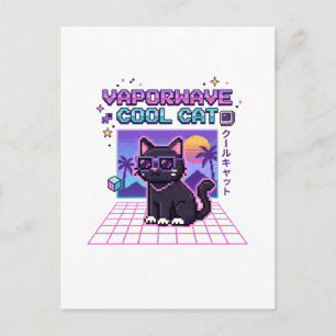 Cartão Postal Blusão com Gráfico de Gato Legal Vaporwave Y2K P