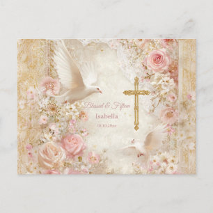 Cartão Postal Blush Celestial & Dourado Quince, personalizado