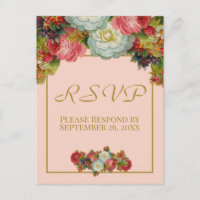 Blush Coral Pink Autumn Floral Weding RSVP