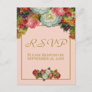 Cartão Postal Blush Coral Pink Autumn Floral Weding RSVP