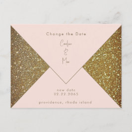 Cartão Postal Blush e Dourado Glam Weding Alterar a Data