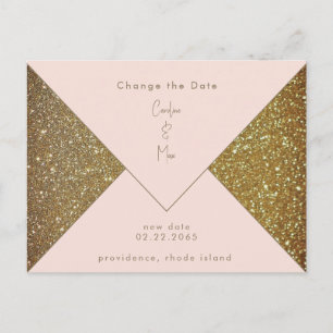 Cartão Postal Blush e Dourado Glam Weding Alterar a Data