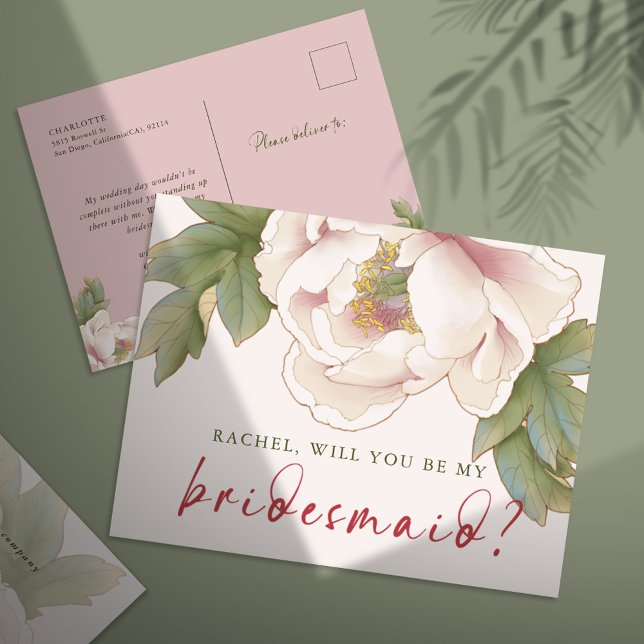 Cartão Postal Blush Peony Você Será Minha Proposta De Bridesmaid (Criador carregado)