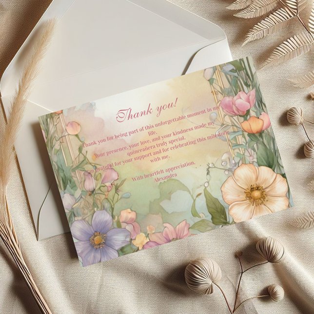 Cartão Postal Blush Pink Floral Quinceanera Celebration (Criador carregado)