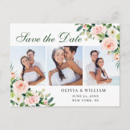 Cartão Postal Blush Pink Flowers 3 FOTO Casamento Salve a Data