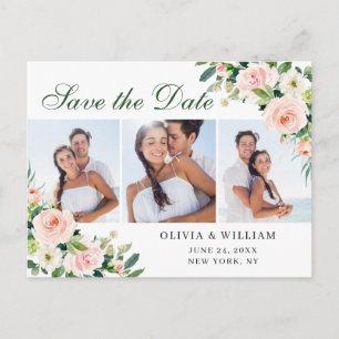 Cartão Postal Blush Pink Flowers 3 FOTO Casamento Salve a Data