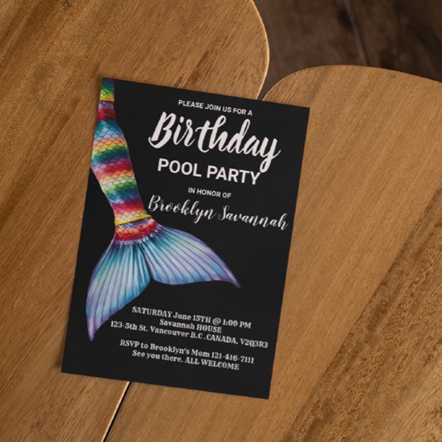 Cartão Postal Blush Rosa Dourado Turquesa Cauda de Sereia Festa  (Criador carregado)