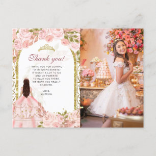 Cartão Postal Blush Rosa Floral Foto Quinceañera Obrigado